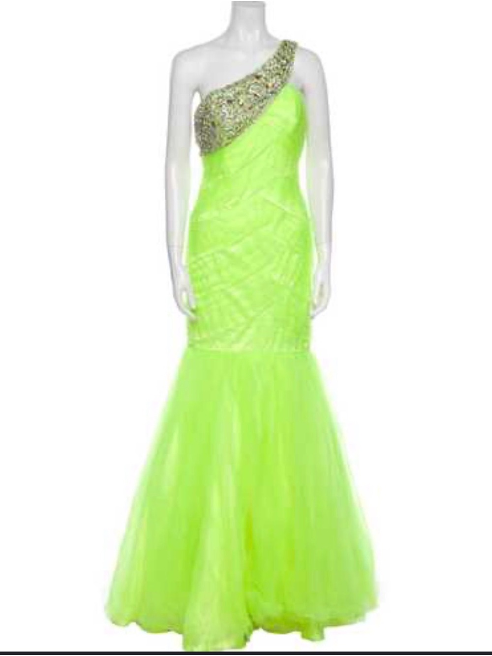 Jovani Neon Lime One-Shoulder Beaded Mermaid Gown